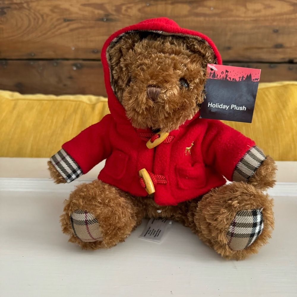 Animal Adventures Holiday Plush Teddy With Red Coat & Plaid Feet Circa 2011 NWT